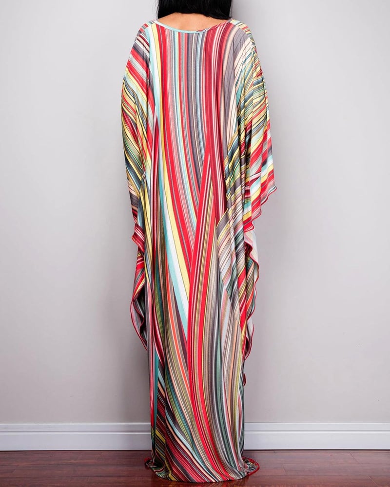 Bsubseach Women Ethnic Print Kaftan Beach Dress Plus Size Swimsuit Cover Up - Image 3